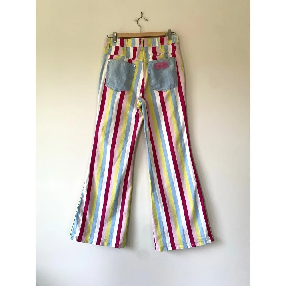 Wrangler Barbie Jeans Womens 29x31.5 Multicolor Striped Flare Denim Barbiecore - Picture 12 of 15
